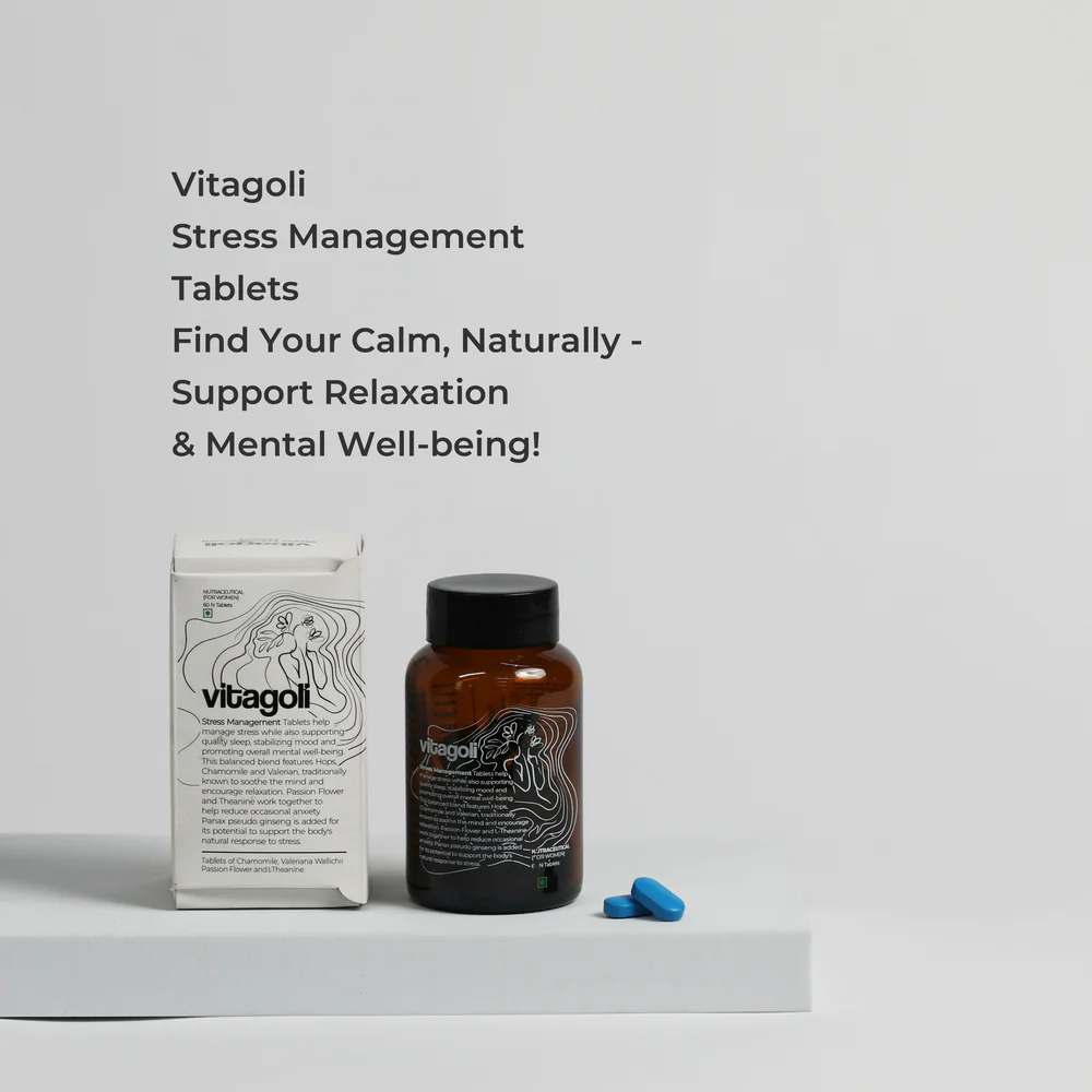 Vitagoli Stress Management Tablets with Hops Extract Supports Relaxation, Mood Balance & Better Sleep
