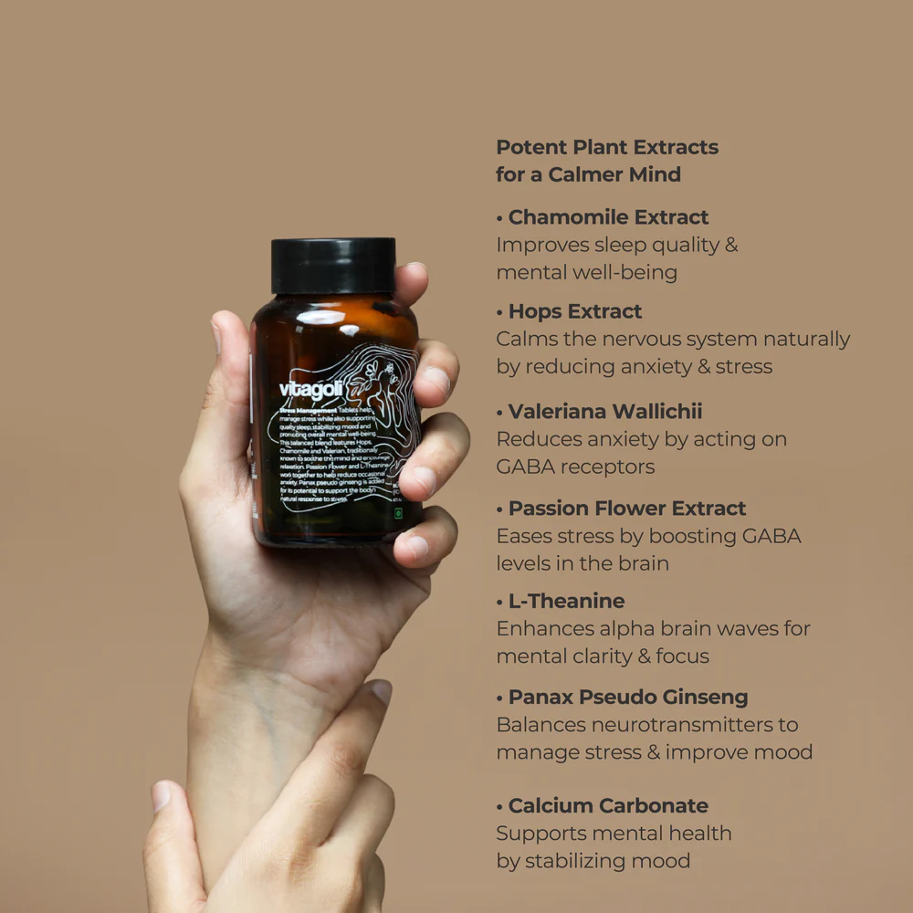 Vitagoli Stress Management Tablets with Hops Extract Supports Relaxation, Mood Balance & Better Sleep