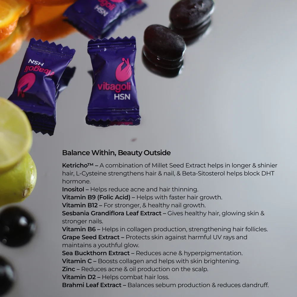 Vitagoli Gummies for Hair, Skin & Nails for Women | Sesbania Grandiflora (Biotin) 10,000mcg