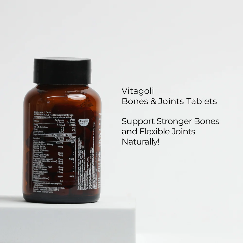 Vitagoli Bone and Joint Support Tablets | Red Marine Algae Magnesium, Calcium, Vitamin D3, K2, Boswellia & Hyaluronic Acid