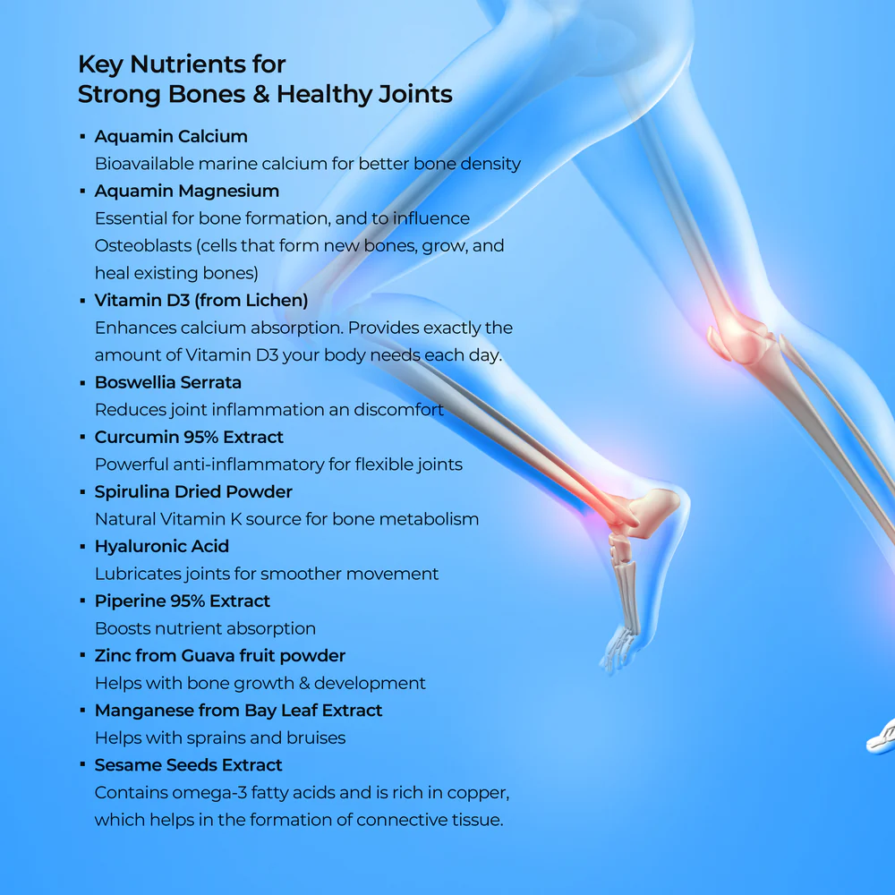 Vitagoli Bone and Joint Support Tablets | Red Marine Algae Magnesium, Calcium, Vitamin D3, K2, Boswellia & Hyaluronic Acid