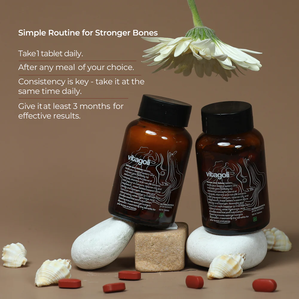 Vitagoli Bone and Joint Support Tablets | Red Marine Algae Magnesium, Calcium, Vitamin D3, K2, Boswellia & Hyaluronic Acid
